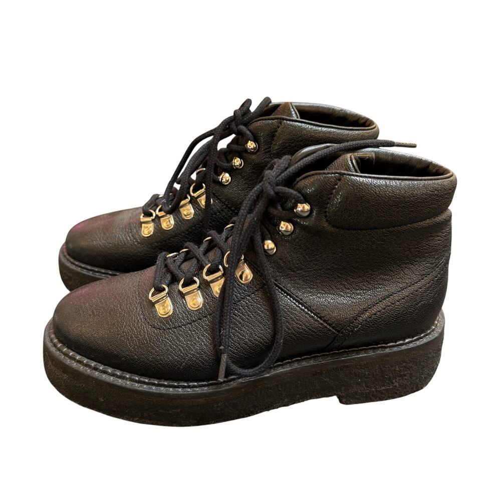 By Far Women’s Black Leather Hiking Ankle Boots EU 38 US 7.5 Lace Up Platform